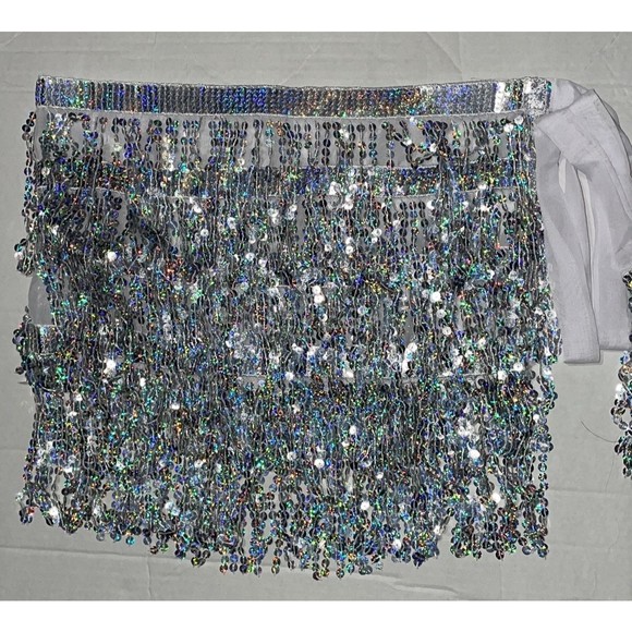 None Swim Vintage Silver Sequins Wrap Around Swim Beachy Cover Up